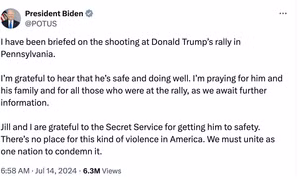 Tổng thống Mỹ Joe Biden lên tiếng về vụ nổ súng ở Pennsylvania khiến ông Trump bị thương