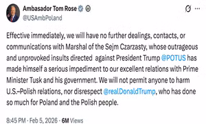 Mỹ lập tức cắt đứt quan hệ với Chủ tịch Hạ viện Ba Lan vì nói Tổng thống Trump không xứng nhận Giải Nobel Hòa bình