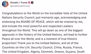 Tổng thống Trump lên tiếng sau khi Liên hợp quốc thông qua nghị quyết lịch sử về Gaza