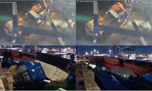 Video ghi lại khoảnh khắc tàu container Thổ Nhĩ Kỳ bị lật ngay tại cảng