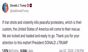 Biểu tình ở Iran: Tổng thống Trump tuyên bố đã ‘khoá mục tiêu’ và 'sẵn sàng hành động'