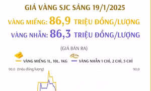 Giá vàng SJC sáng 19/1: Giá bán ra 86,9 triệu đồng/lượng