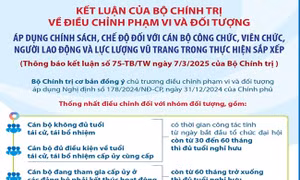 Kết luận của Bộ Chính trị về điều chỉnh phạm vi và đối tượng áp dụng chính sách, chế độ đối với cán bộ trong thực hiện sắp xếp
