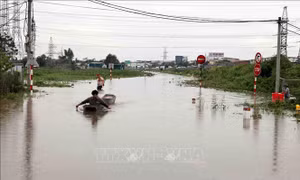 Nhiều nơi của huyện Thường Tín (Hà Nội) ngập sâu trong nước