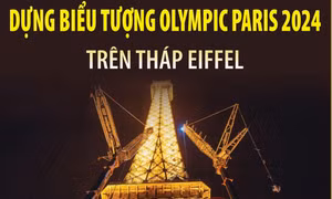 Dựng biểu tượng Olympic Paris 2024 trên Tháp Eiffel