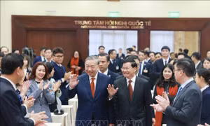 Tổng Bí thư Tô Lâm và Tổng Bí thư, Chủ tịch nước Lào dự thông báo kết quả Đại hội Đảng NDCM Lào lần thứ XII