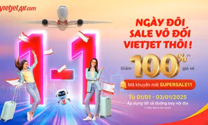 Chào năm mới 2025, du xuân may mắn cùng Vietjet với vé bay giảm 100%.