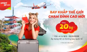 Bay cùng Vietjet nhận ngay 20 kg hành lý miễn phí và cơ hội trúng 1 lượng vàng 9999