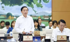 Bộ trưởng Bộ Tài nguyên và Môi trường Trần Hồng Hà phát biểu tại Phiên họp của Ủy ban Thường vụ Quốc hội cho ý kiến về dự án Luật Đất đai (sửa đổi). Ảnh: Doãn Tấn/TTXVN