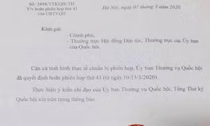 Ủy ban Thường vụ Quốc hội hoãn Phiên họp 43