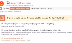 Xử lý hồ sơ dịch vụ công hỗ trợ đối tượng gặp khó khăn do đại dịch COVID-19 trên Cổng Dịch vụ công Quốc gia
