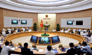 Sáng 15/4/2021, Thủ tướng Phạm Minh Chính chủ trì họp triển khai nhiệm vụ của Chính phủ. Ảnh: Dương Giang/TTXVN