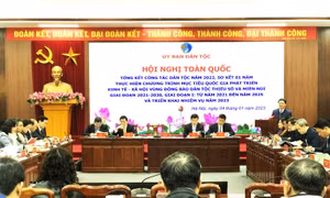 Bộ trưởng, Chủ nhiệm Ủy ban Dât tộc, Hầu A Lềnh phát biểu kết luận hội nghị