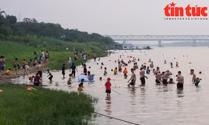 Nắng nóng, người Hà Nội kéo ra bãi tắm tự phát giải nhiệt 