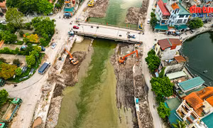 Tăng tốc thi công tuyến hạ lưu sông Kim Ngưu trước mùa mưa bão