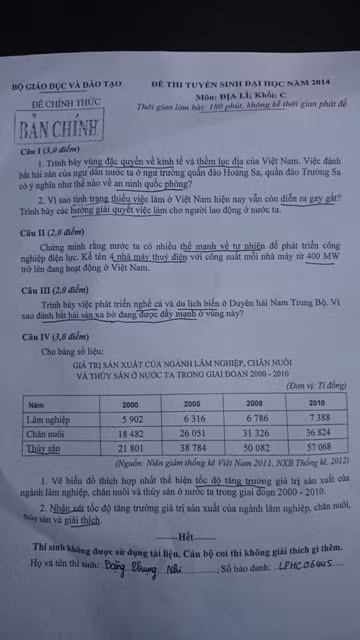 Biển đảo lại nóng trong đề thi địa lý ảnh 1