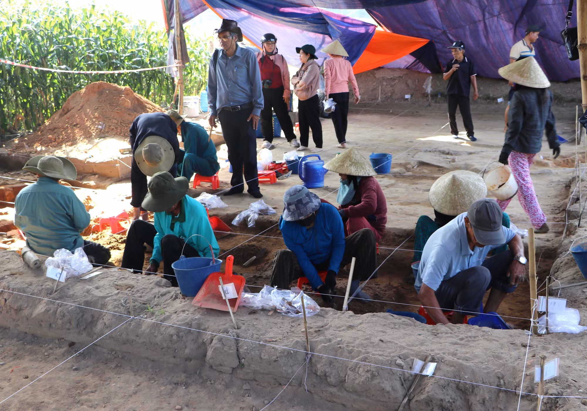 Việc khai quật được thực hiện tỉ mỉ, cẩn thận.
