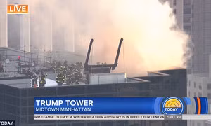 Cháy trên mái tòa Tháp Trump, khói bốc ngút trời