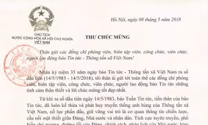 Báo Tin tức đón nhận Thư chúc mừng của Chủ tịch nước nhân dịp tròn 35 tuổi