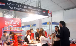 Gian hàng đồ gia vị hãng Podravka và thịt lợn muối phơi sương hãng Vostane - Croatia tại hội chợ Vietnam Expo 2018