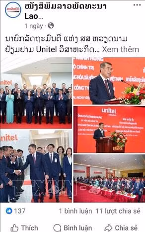 Bài đăng trên trang Facebook chính thức của báo Laophattana News. Ảnh chụp màn hình: TTXVN phát