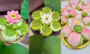 Mâm cúng bánh hoa sen hút khách dịp Rằm tháng Giêng