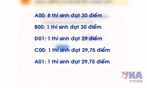 Chín thủ khoa đạt điểm tuyệt đối 30/30