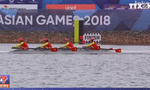 Xem 4 nữ VĐV Rowing Việt Nam chạy nước rút về đích giành Huy chương vàng đầu tiên tại Asiad 2018