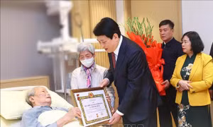 Nguyên Chủ tịch nước Trần Đức Lương nhận Huy hiệu 65 năm tuổi Đảng