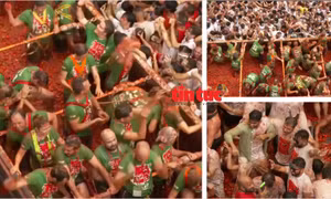 Hàng nghìn người ném 120 tấn cà chua tại lễ hội La Tomatina ở Tây Ban Nha
