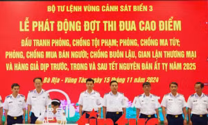 Bộ Tư lệnh Vùng Cảnh sát biển 3 tổ chức phát động đợt thi đua cao điểm dịp Tết Nguyên đán Ất Tỵ 2025.